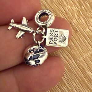Pandora Silver Travel Trio Charm with Blue Enamel Globe